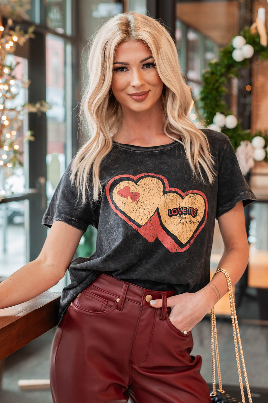 "Love Me" Mineral Wash Graphic Top (Charcoal) - NanaMacs