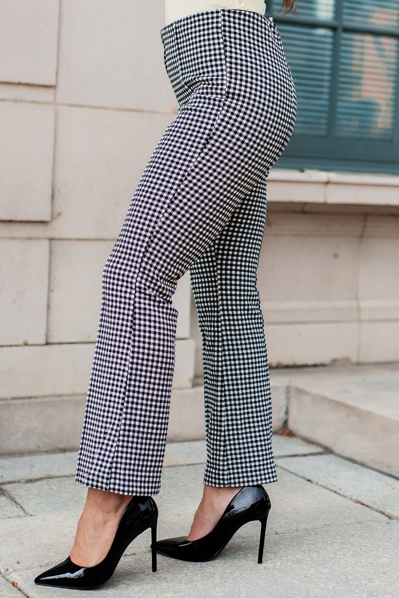 Checkered Past Fit & Flare Checkered Knit Pants (Black/White) - NanaMacs