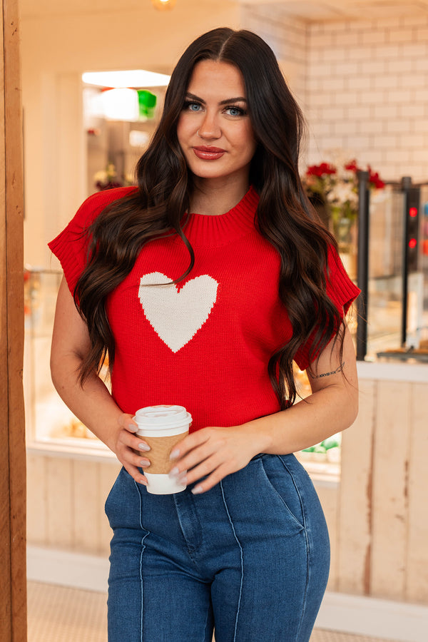 Heartfelt Emotions Short Sleeve Sweater (Red/White) - NanaMacs