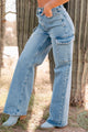 Beatrix High Rise Pearl Cargo Jeans (Medium Stone) - NanaMacs