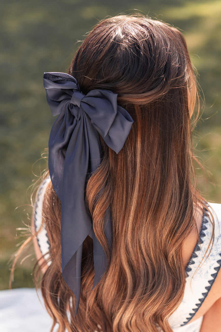 Hello Lovely Barrette Hair Bow (Navy) - NanaMacs