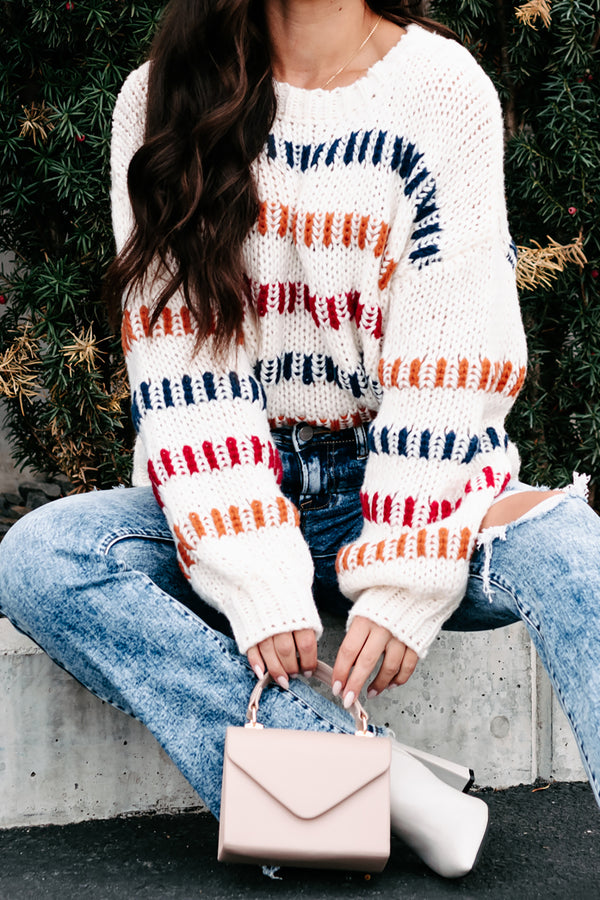 My Favorite Notification Striped Sweater (Ivory/Multi) - NanaMacs