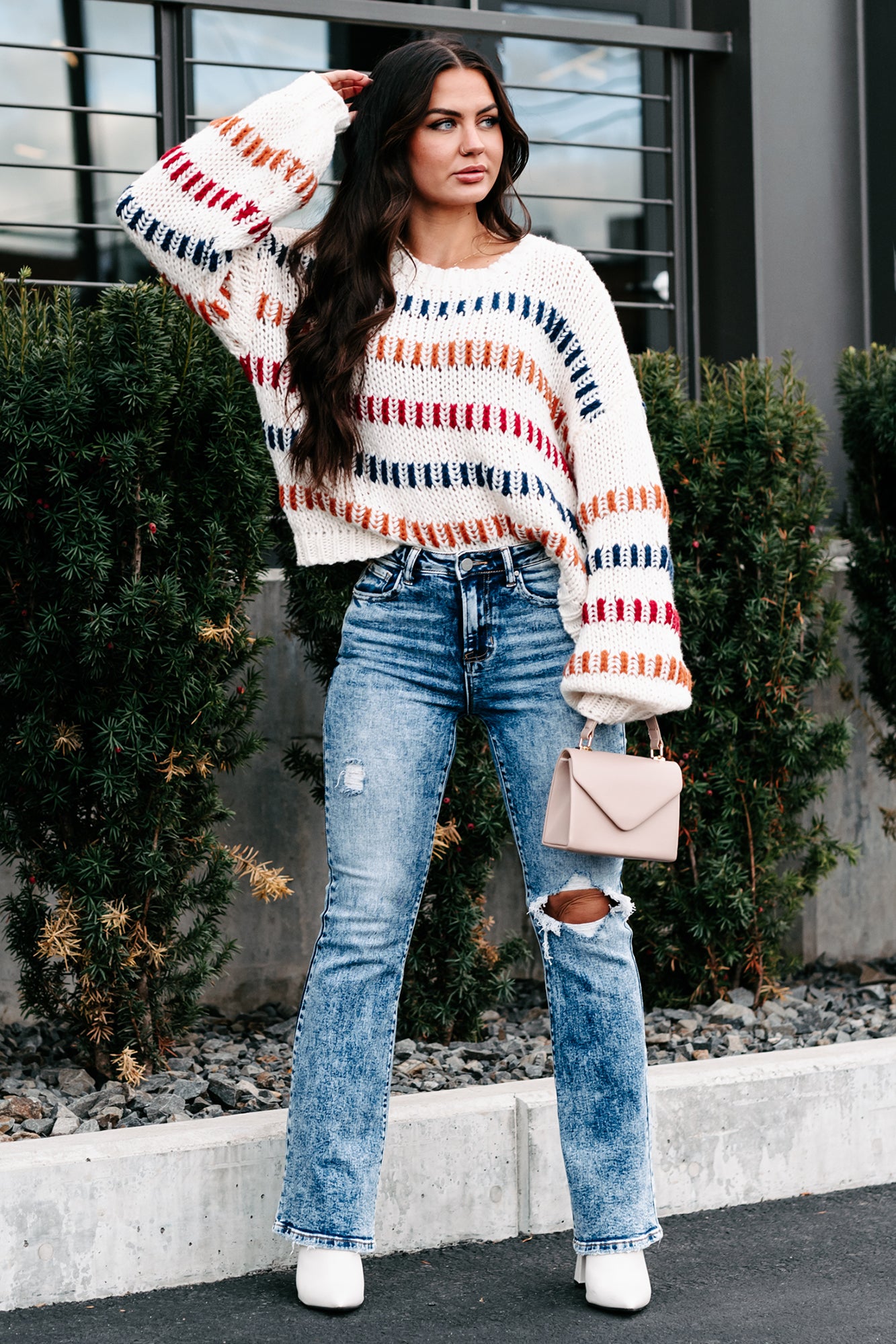 My Favorite Notification Striped Sweater (Ivory/Multi) - NanaMacs