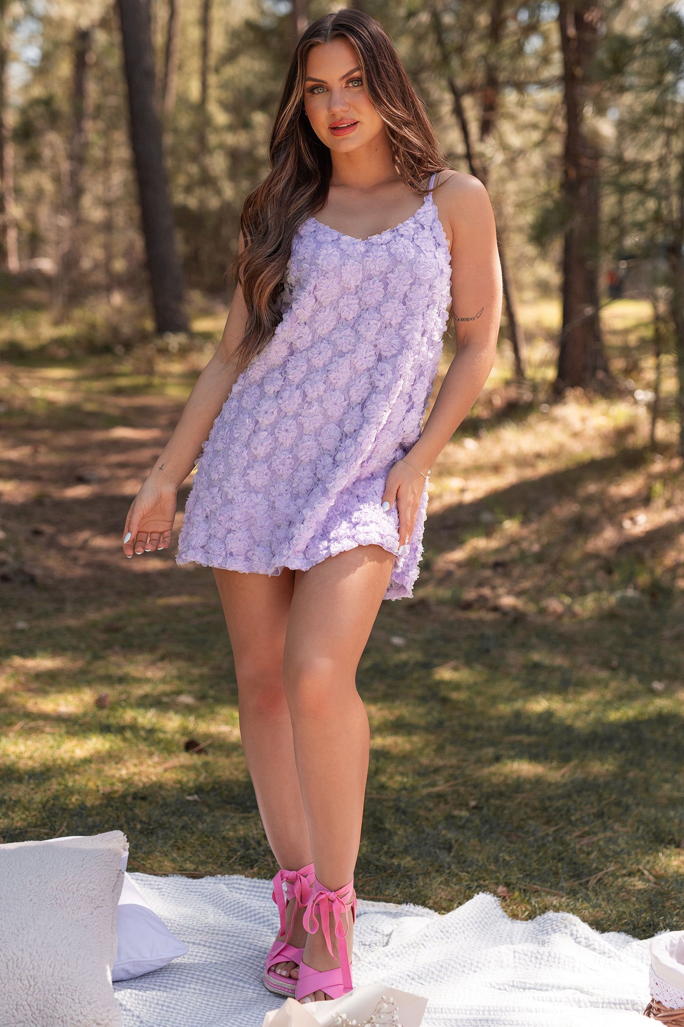 Elegance In Bloom Floral Textured Mini Dress (Periwinkle) - NanaMacs