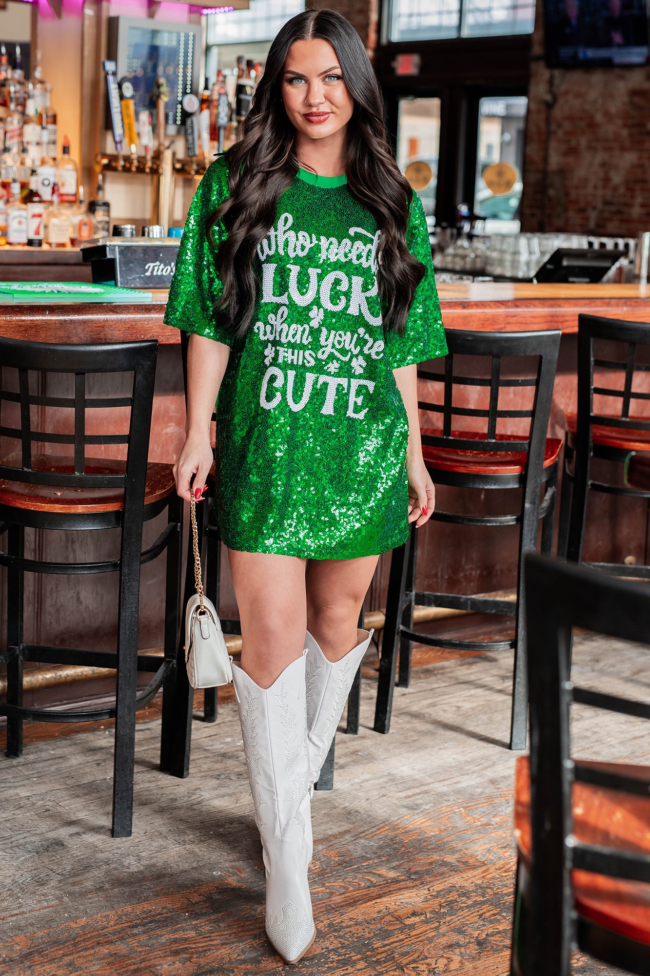 "When You're This Cute" Sequin Mini Dress (Green) - NanaMacs