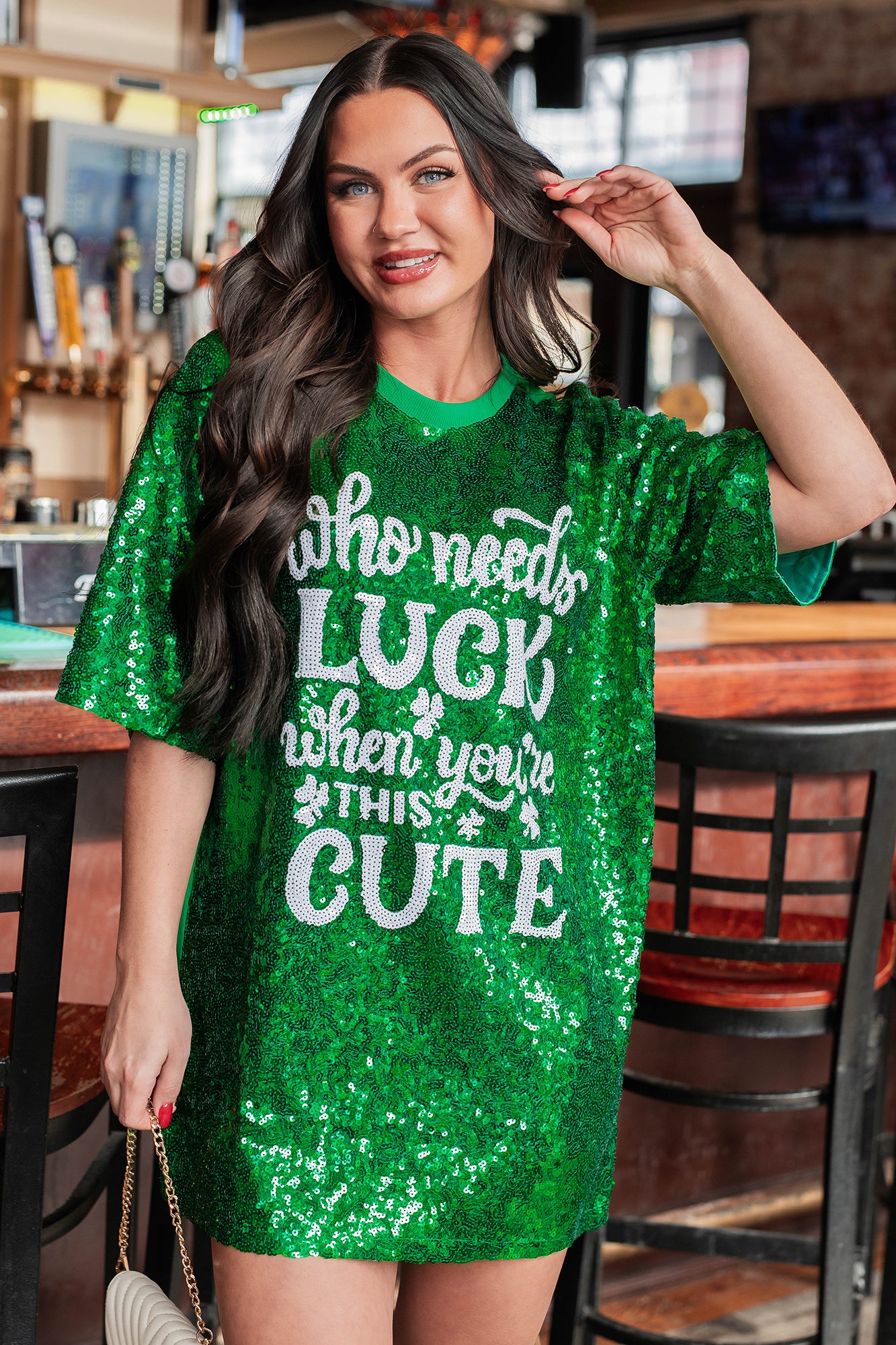 "When You're This Cute" Sequin Mini Dress (Green) - NanaMacs