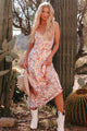 Lovely Looks Open Back Satin Floral Midi Dress (Blush Multi) - NanaMacs