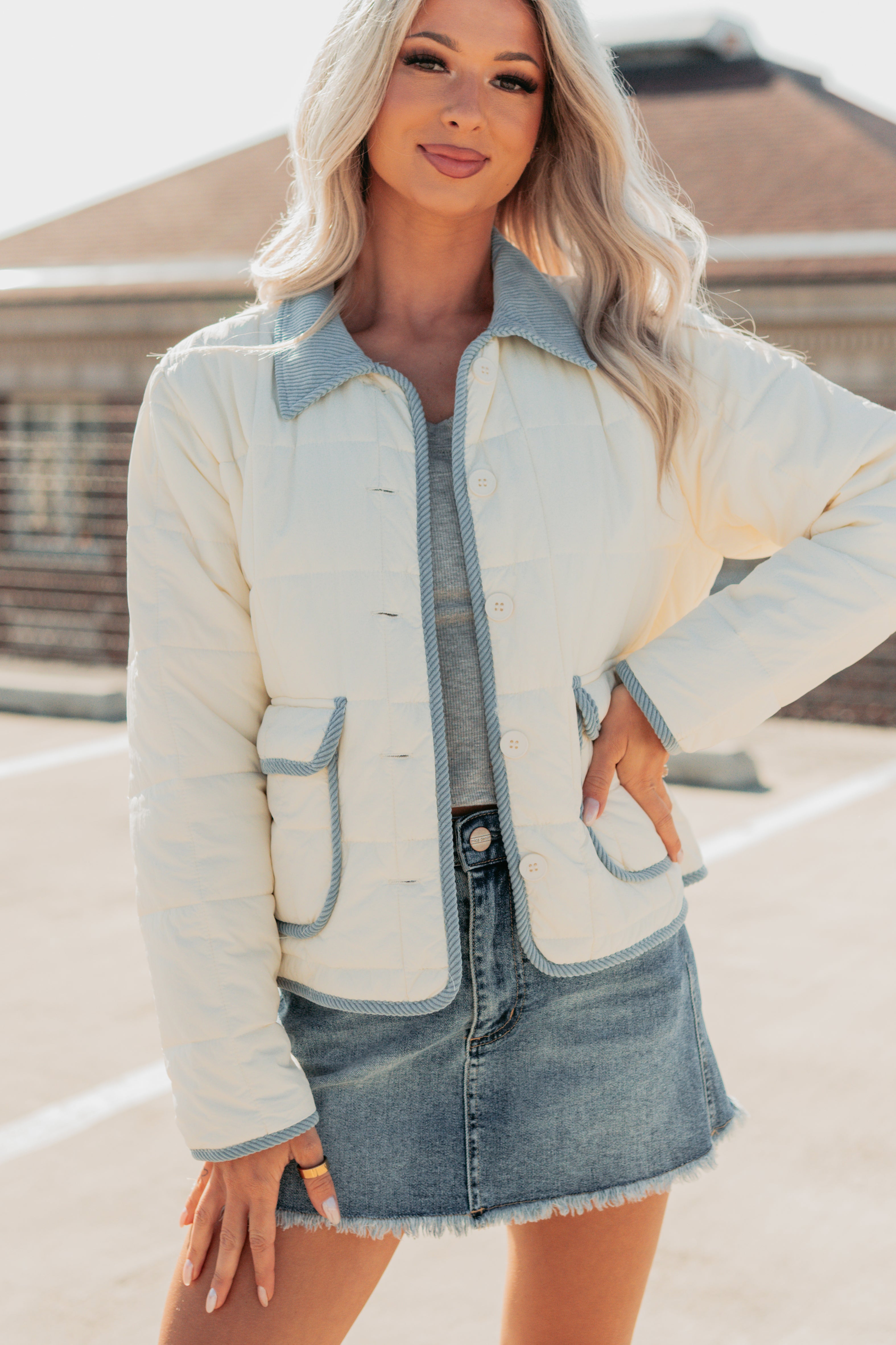 Chasing Dreams Contrast Seam Puffer Jacket (Ecru) - NanaMacs