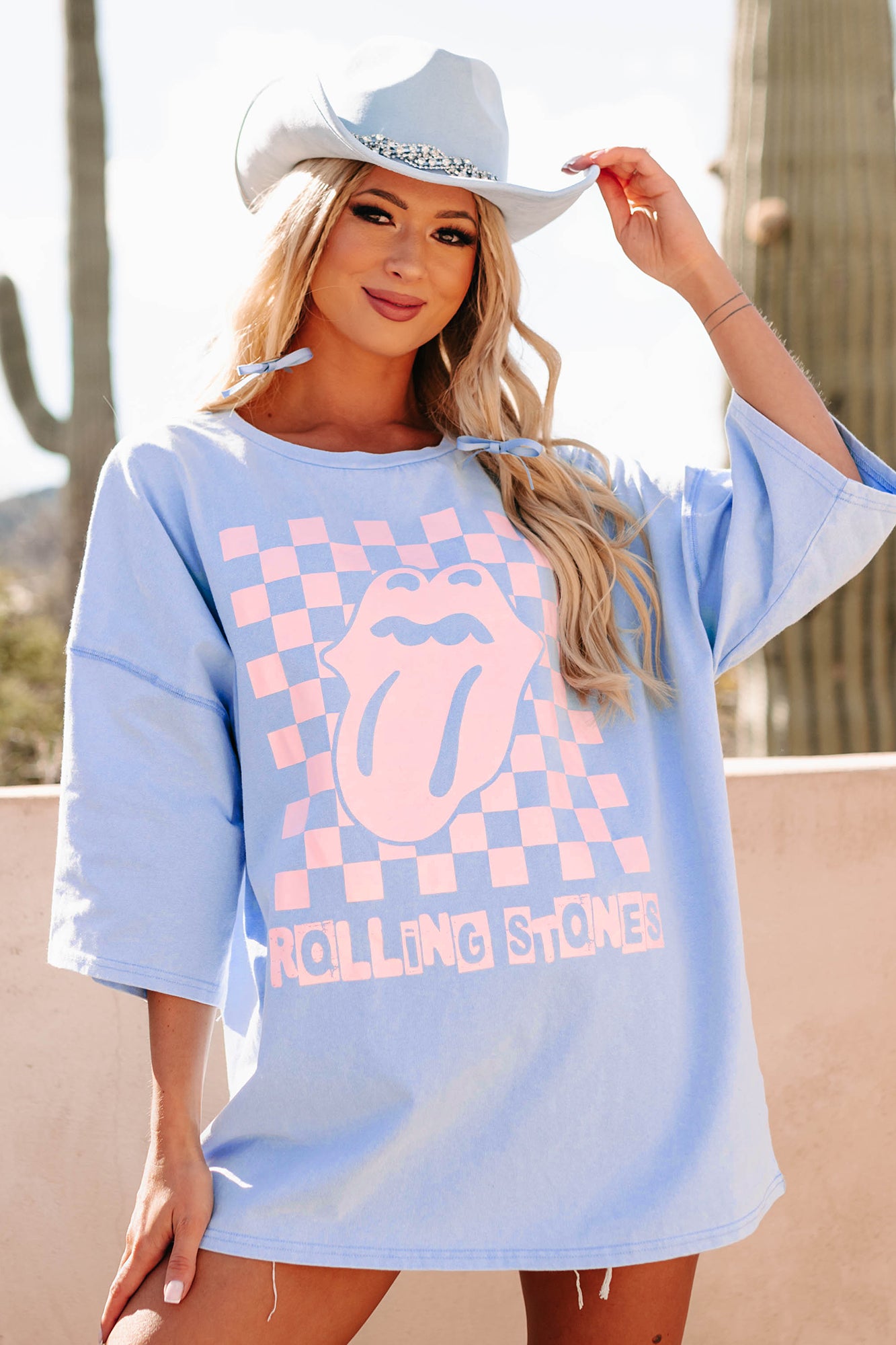 Feel The Music Oversized "Rolling Stones" Graphic Tee (Blue) - NanaMacs