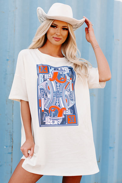 "King Of Blues" Oversized Graphic T-Shirt Dress (Vanilla) - Print On Demand - NanaMacs