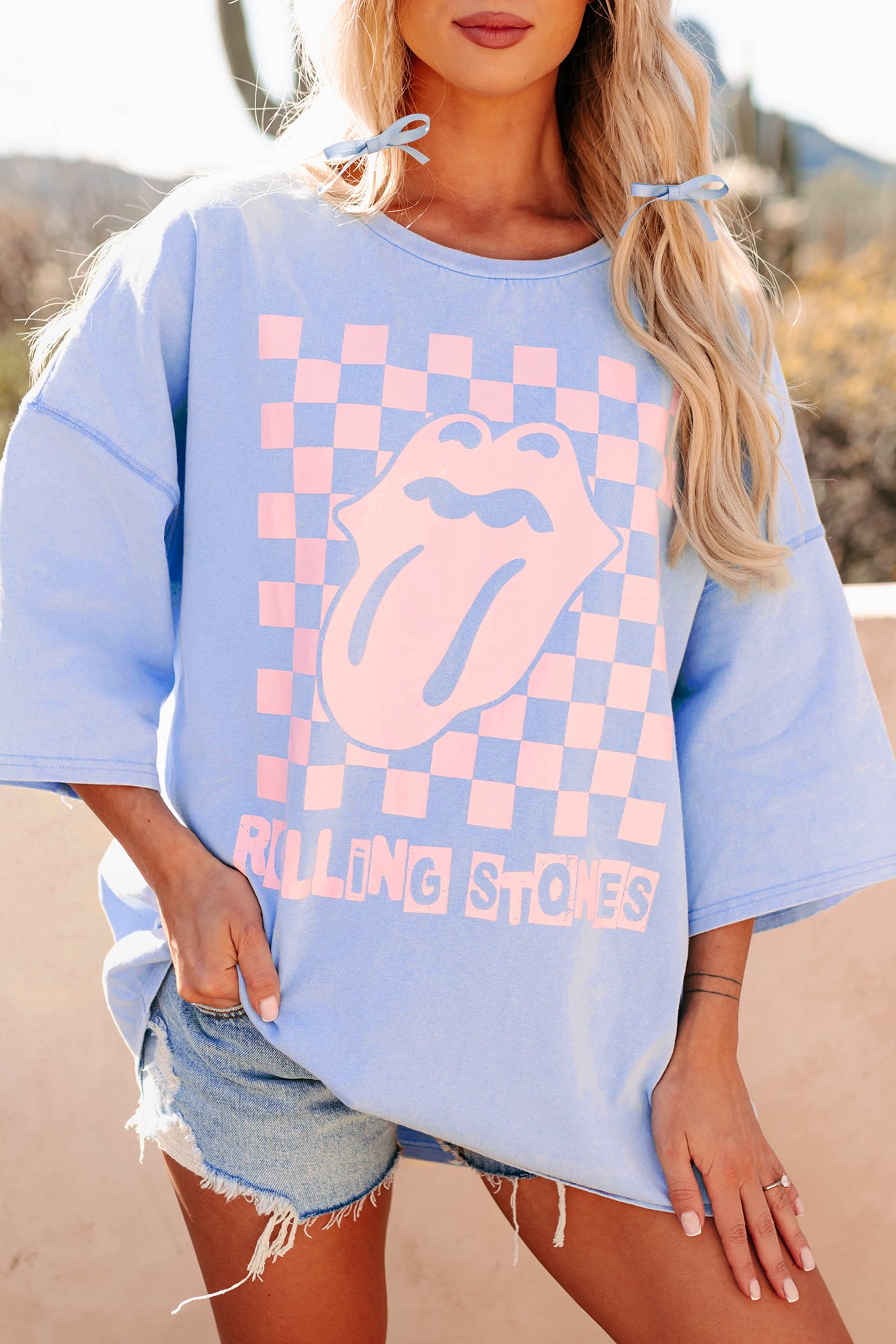 Feel The Music Oversized "Rolling Stones" Graphic Tee (Blue) - NanaMacs