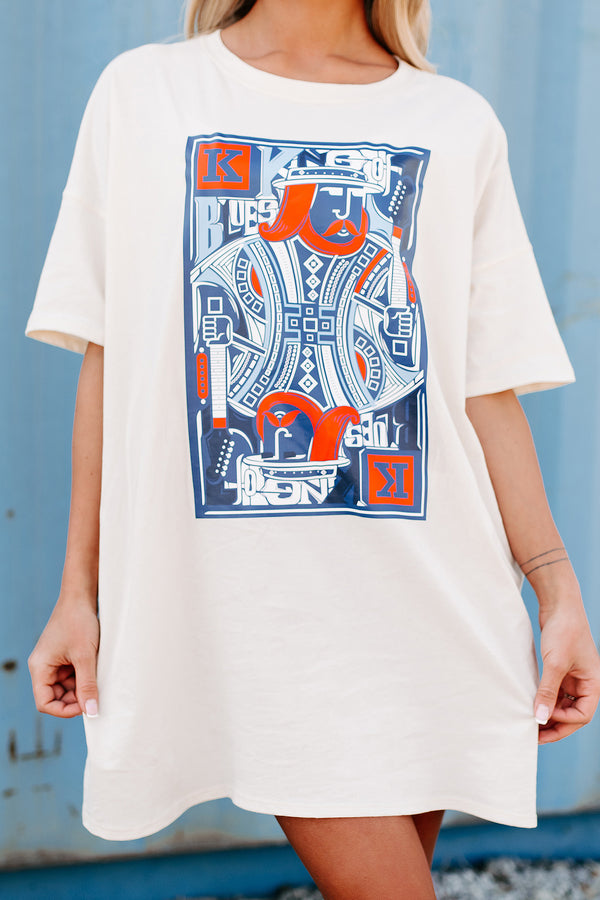 "King Of Blues" Oversized Graphic T-Shirt Dress (Vanilla) - Print On Demand - NanaMacs