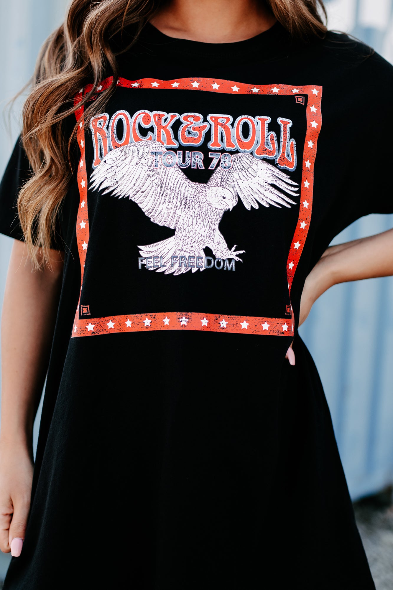 "Rock & Roll Tour" Oversized Graphic T-Shirt Dress (Black) - Print On Demand - NanaMacs