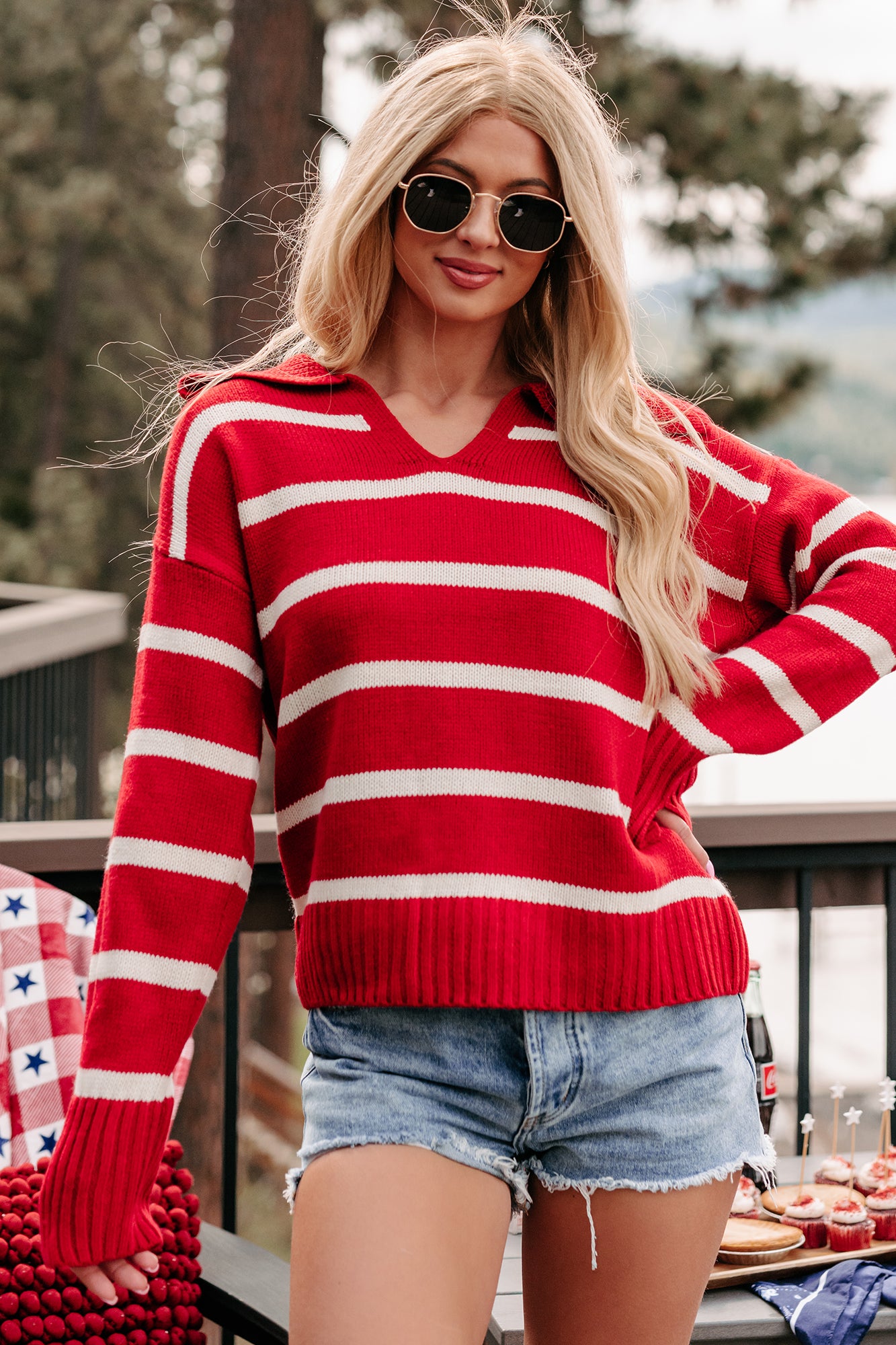 Daily Impression Striped Sweater (Red/White) - NanaMacs