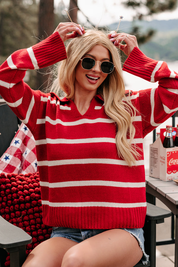 Daily Impression Striped Sweater (Red/White) - NanaMacs