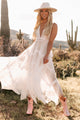 Born Iconic Mesh Lace Handkerchief Hem Midi Dress (Off White) - NanaMacs