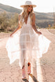 Born Iconic Mesh Lace Handkerchief Hem Midi Dress (Off White) - NanaMacs