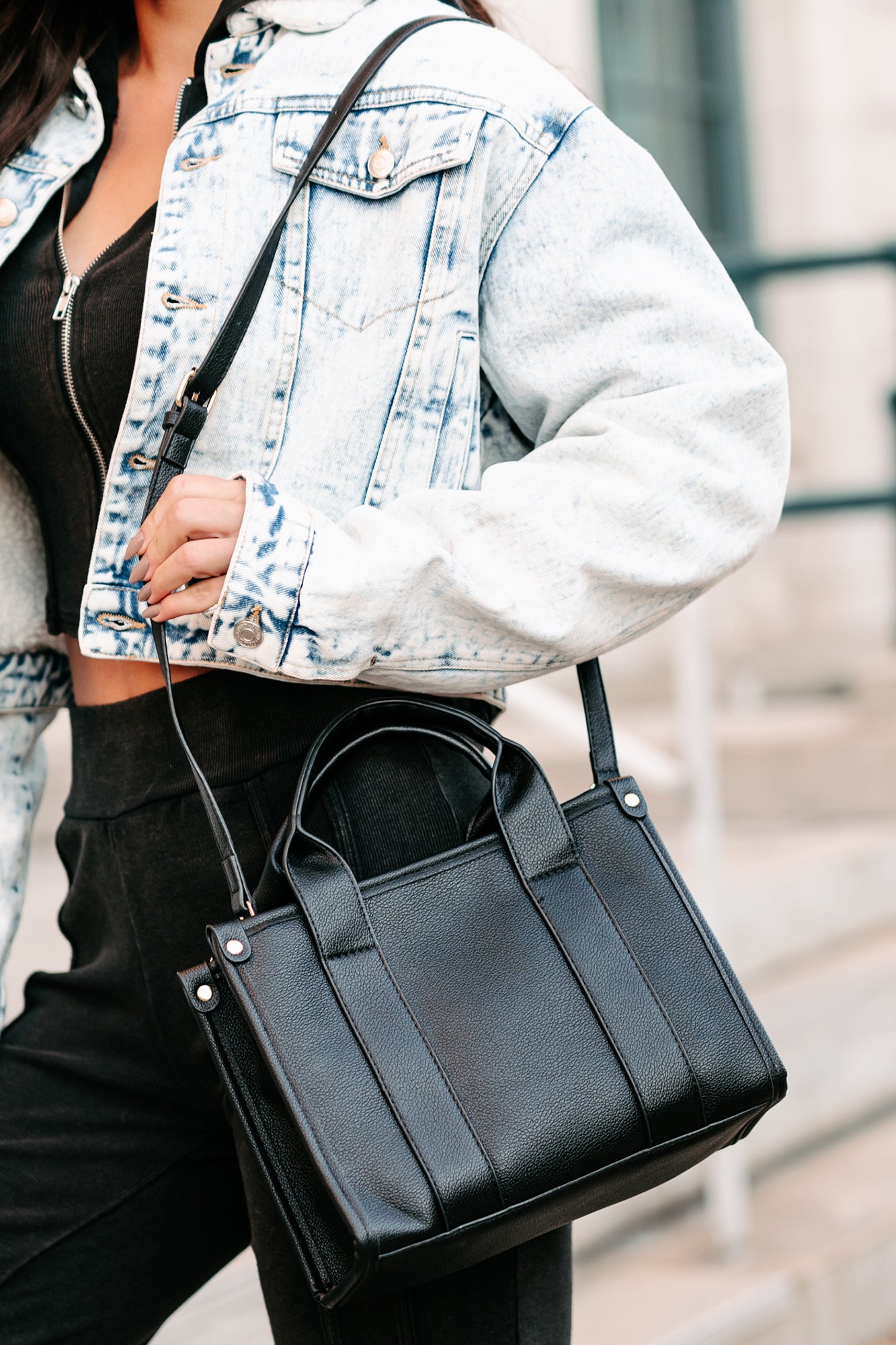 Business Is Booming Faux Leather Structured Tote Purse (Black) - NanaMacs