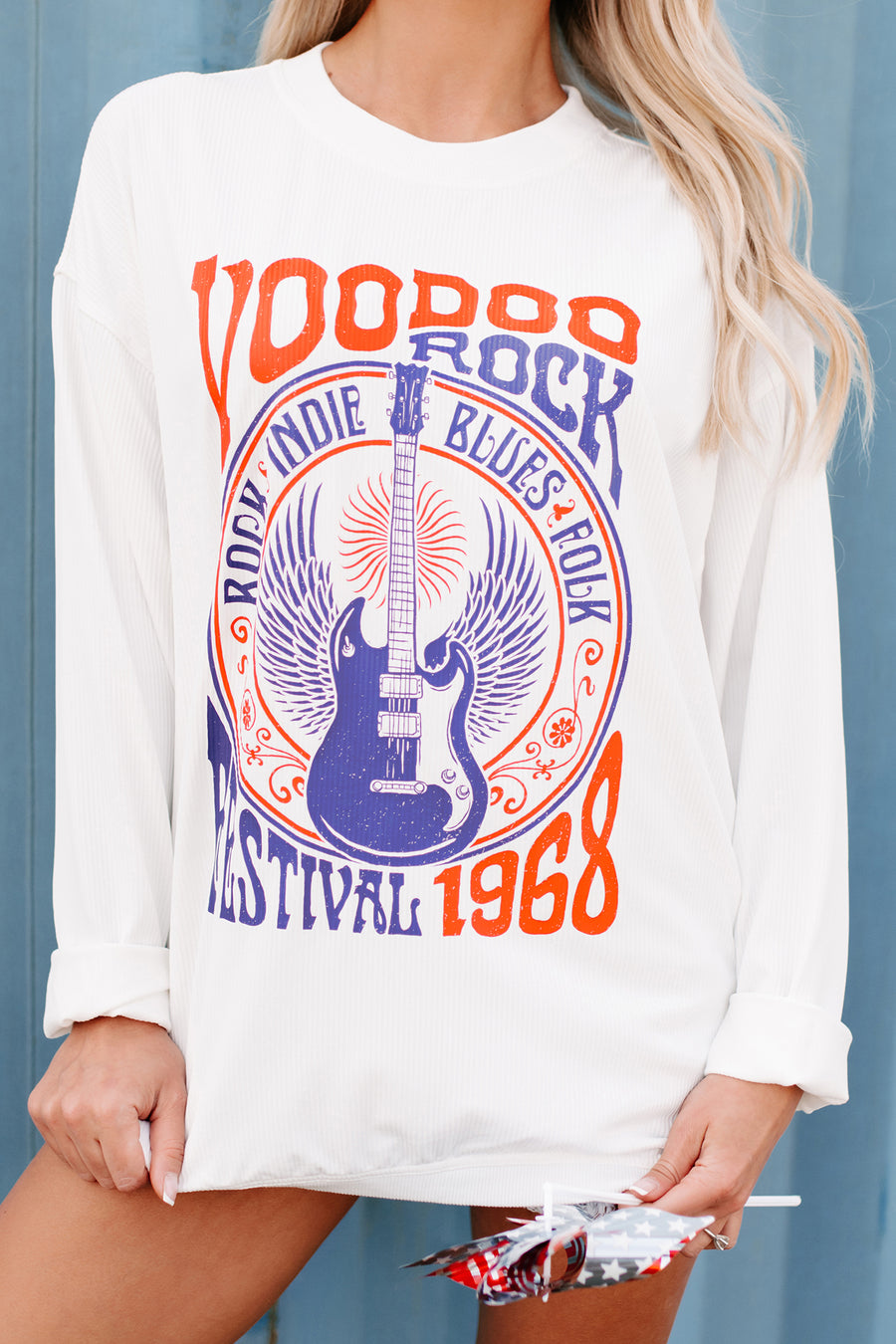 "Voodoo Rock Festival" Corded Graphic Crewneck (Ivory) - Print On Demand - NanaMacs