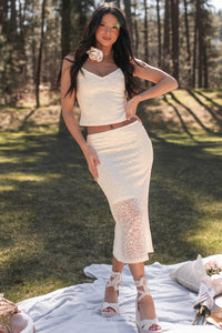 Sweet Eloquence Lace Midi Skirt (Cream) - NanaMacs