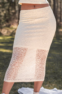 Sweet Eloquence Lace Midi Skirt (Cream) - NanaMacs