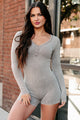 Just Taking Up Space Long Sleeve Buttoned Romper (Peach Charcoal) - NanaMacs