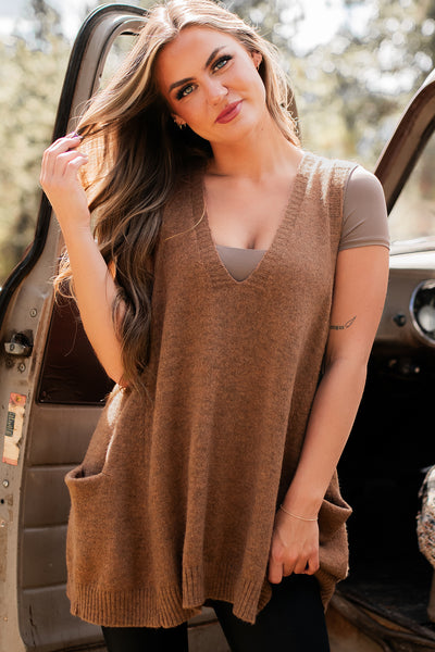 Catch Your Gaze Oversized Sweater Vest (Pecan) - NanaMacs