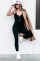 The Road To Happiness Ribbed Lace-Up Catsuit (Black) - NanaMacs