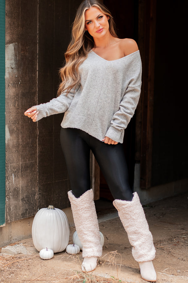 We're Gonna Last Seam Detail V-Neck Sweater (Heather Grey) - NanaMacs