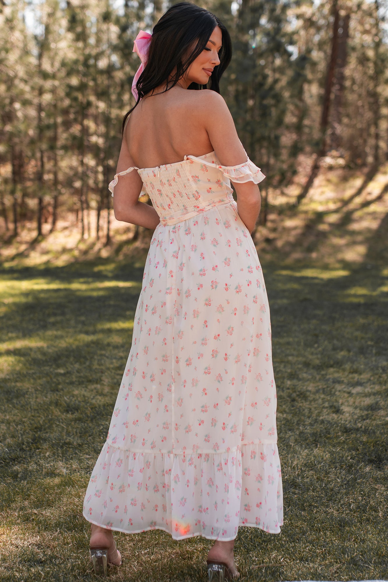 Love Is A Gamble Floral Corset Midi Dress (Blush Pink) - NanaMacs