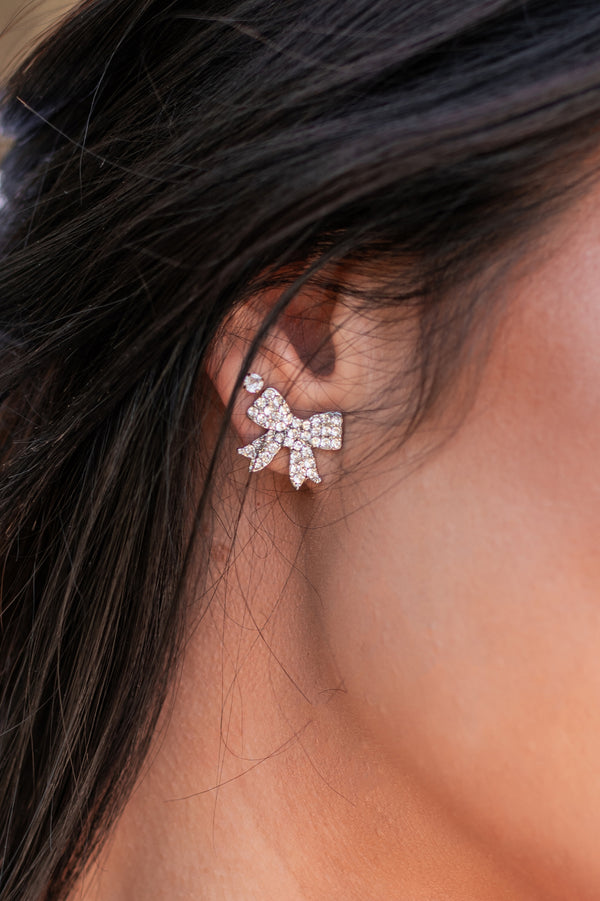 Little Luxuries Rhinestone Bow Studs (Silver) - NanaMacs