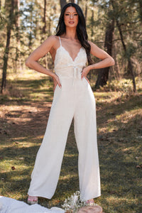 Take Me To Cabo Linen Crochet Lace Jumpsuit (Natural) - NanaMacs