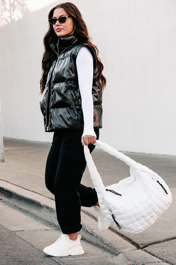 Put You In Your Place Patent Leather Puffer Vest (Black) - NanaMacs