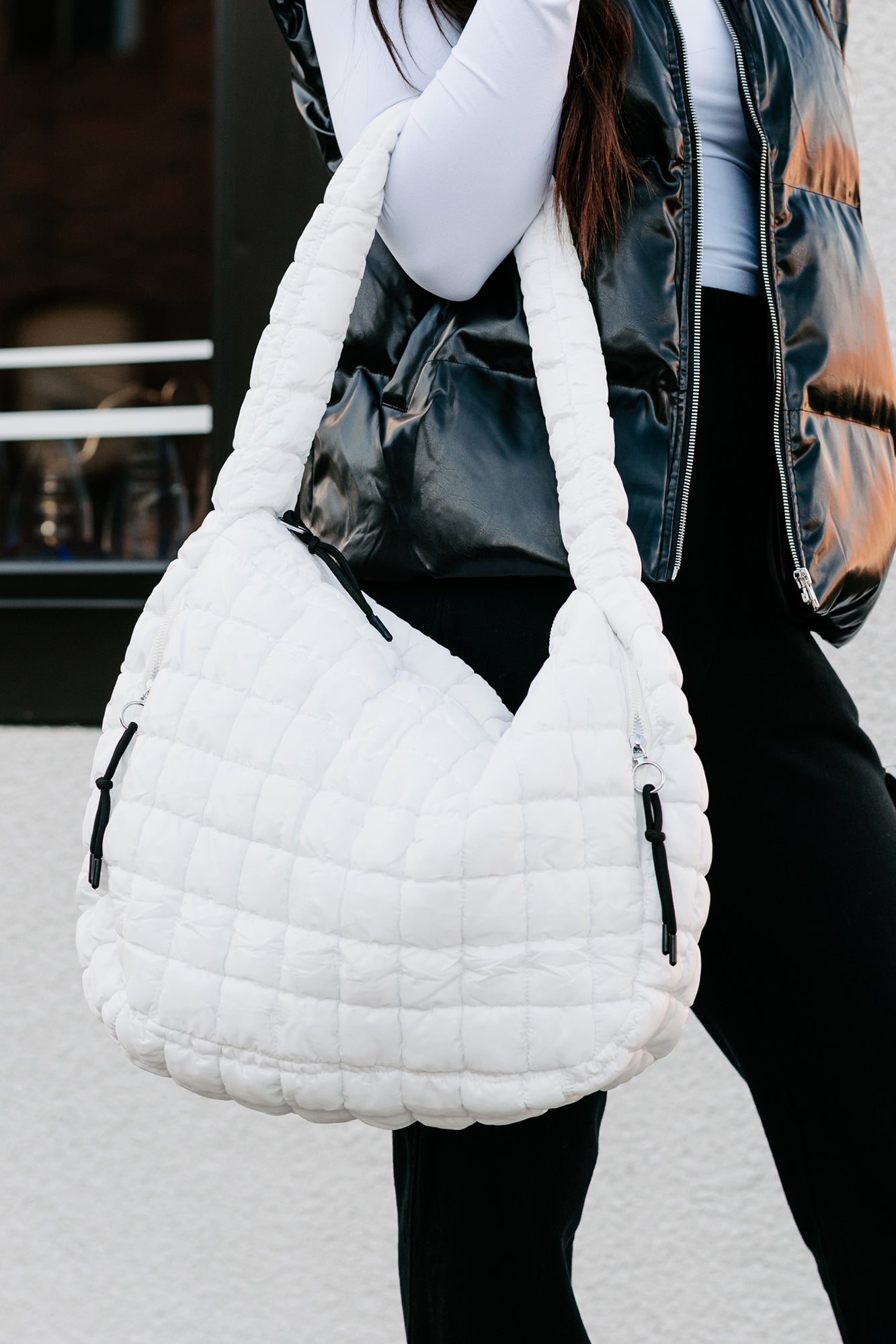 Ready For Takeoff Oversized Quilted Zenana Tote (White) - NanaMacs