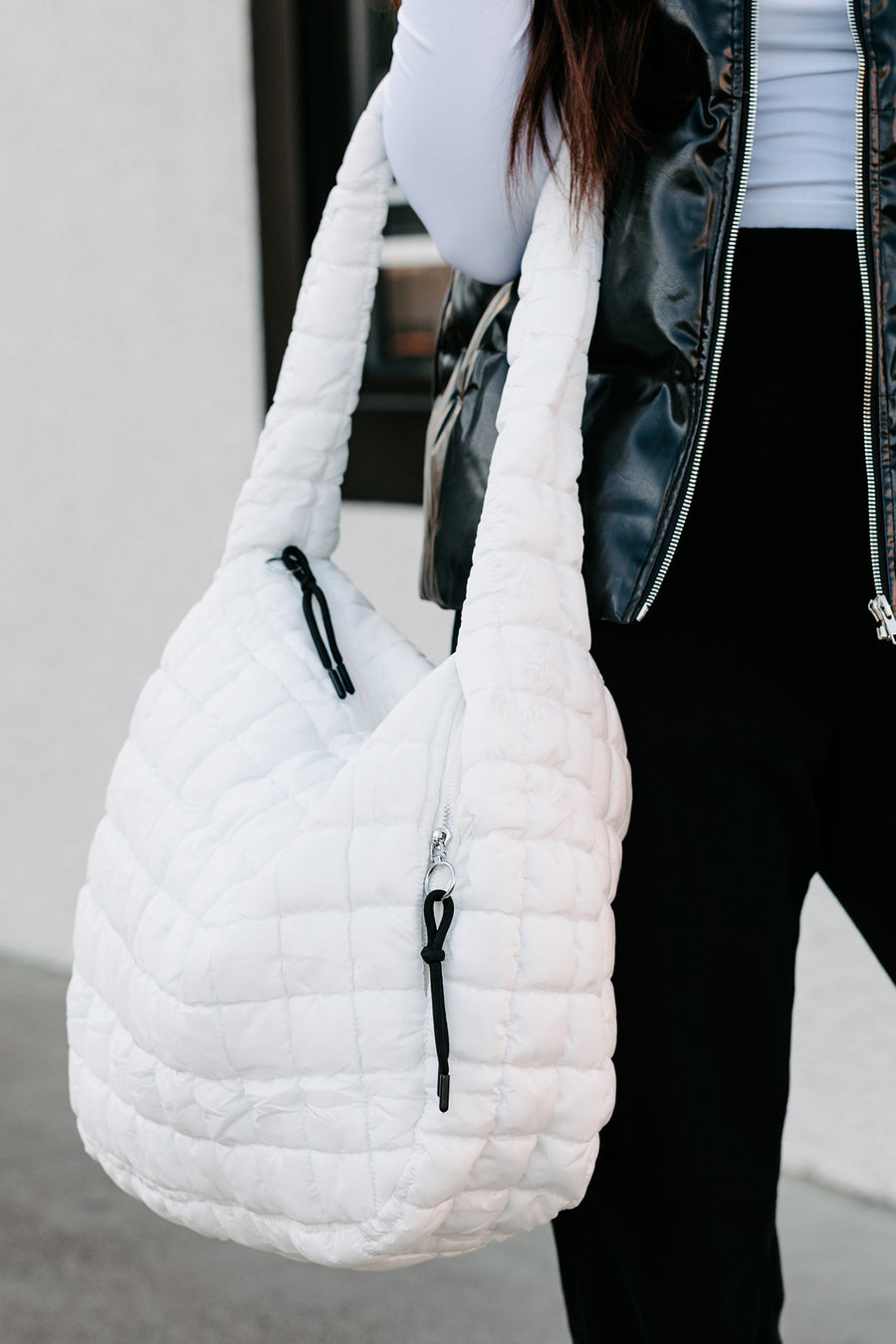 Ready For Takeoff Oversized Quilted Zenana Tote (White)