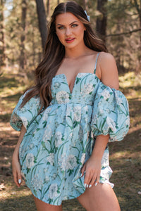 The Beauty Within Off The Shoulder Floral Mini Dress (Aqua Blue) - NanaMacs