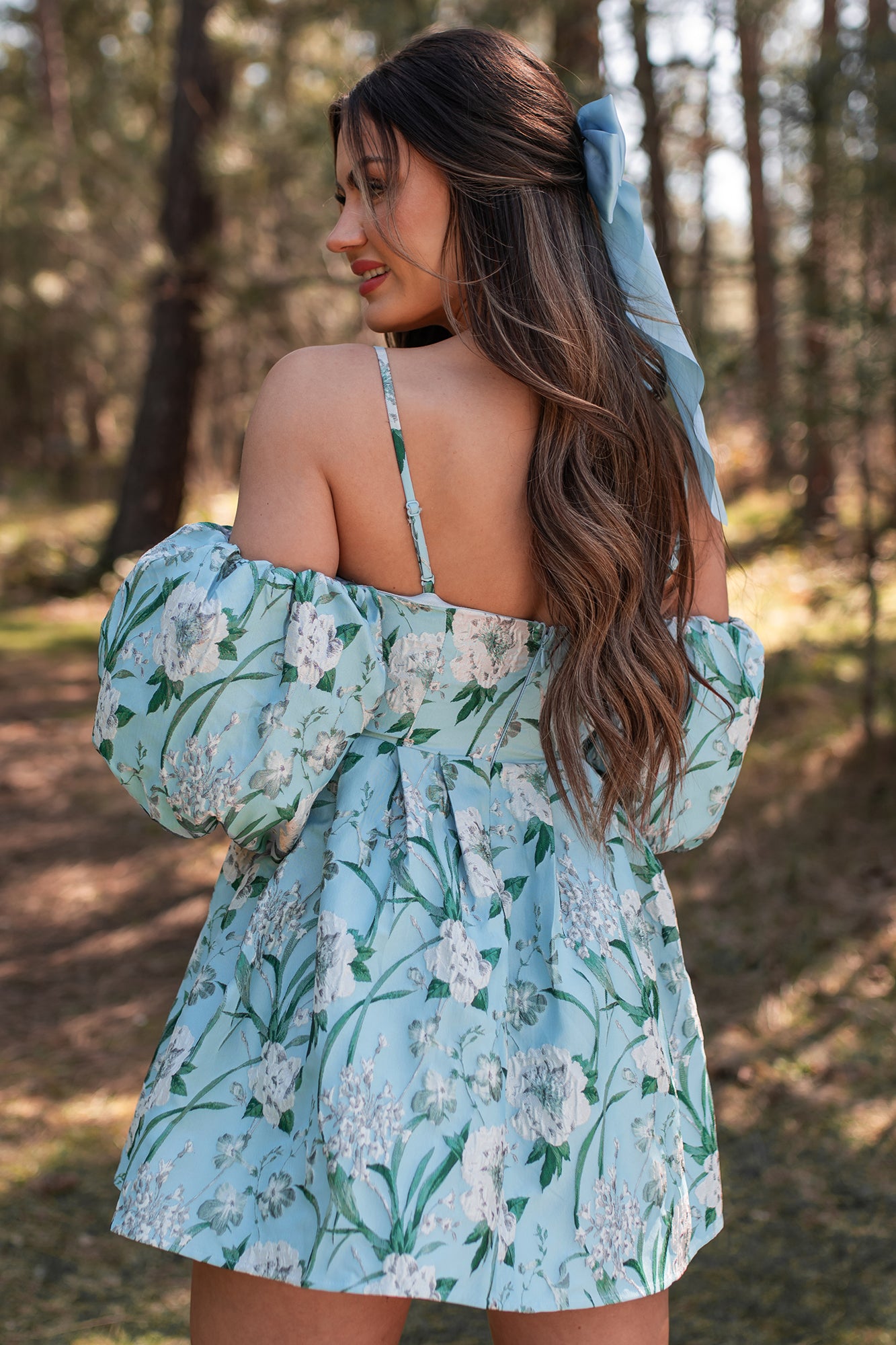 The Beauty Within Off The Shoulder Floral Mini Dress (Aqua Blue) - NanaMacs