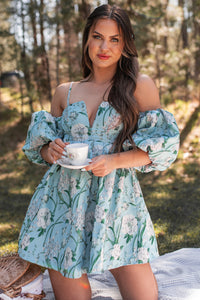 The Beauty Within Off The Shoulder Floral Mini Dress (Aqua Blue) - NanaMacs