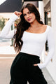 Better Be Sure Square Neck Long Sleeve Crop Top (White) - NanaMacs