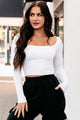 Better Be Sure Square Neck Long Sleeve Crop Top (White) - NanaMacs