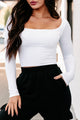 Better Be Sure Square Neck Long Sleeve Crop Top (White) - NanaMacs