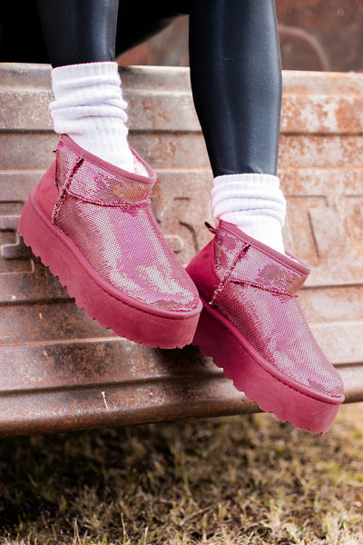 It's Been Real Sequin Platform Booties (Pink) - NanaMacs