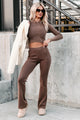 Happiness In Simplicity Ribbed Two-Piece Set (Brown) - NanaMacs