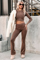 Happiness In Simplicity Ribbed Two-Piece Set (Brown) - NanaMacs