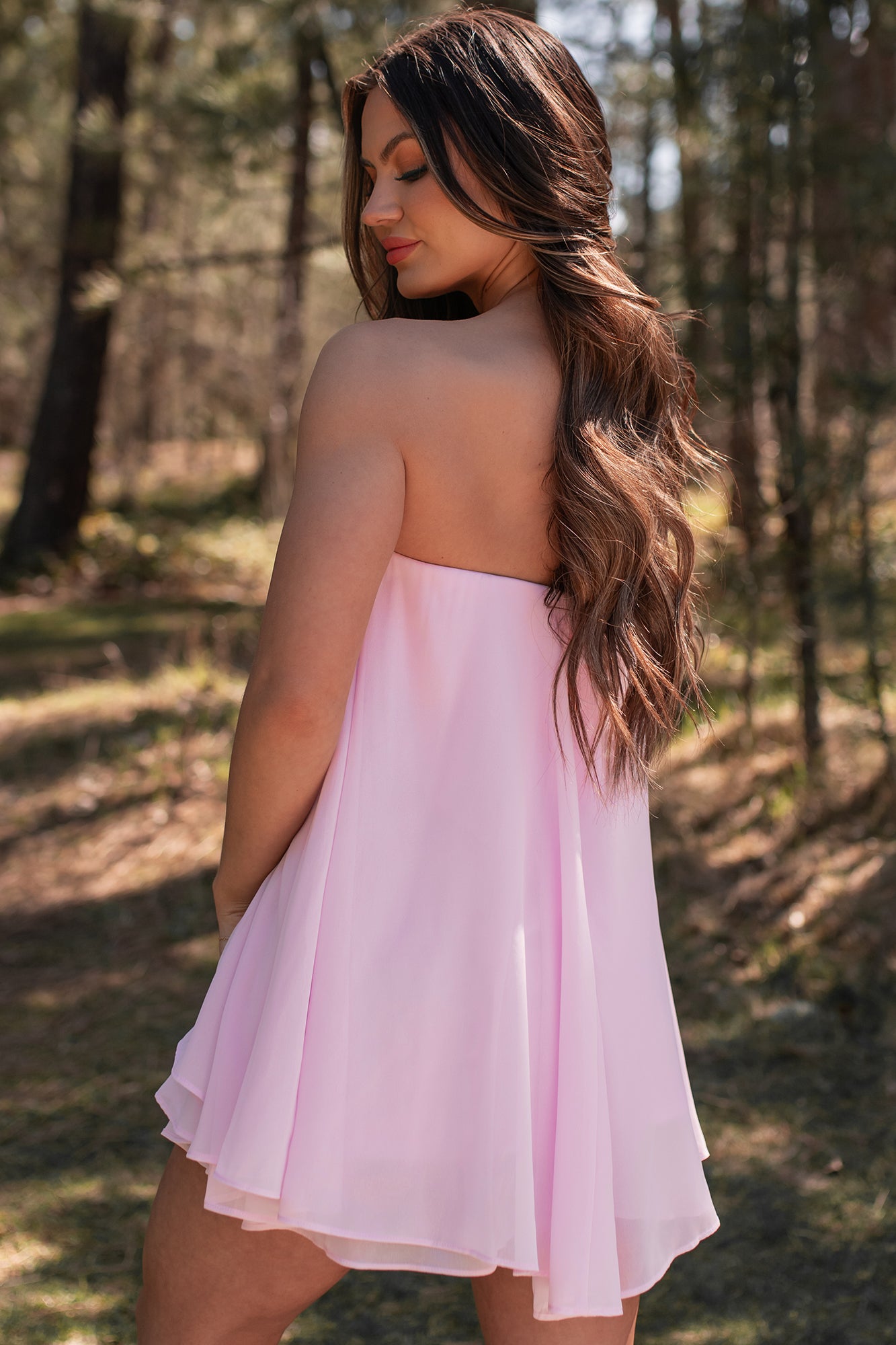 Whimsical Notion Flounce Chiffon Sweetheart Mini Dress (Pale Pink) - NanaMacs
