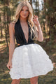 Give Em' Glam Rose Textured Halter Mini Dress (White/Black) - NanaMacs