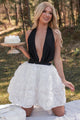 Give Em' Glam Rose Textured Halter Mini Dress (White/Black) - NanaMacs