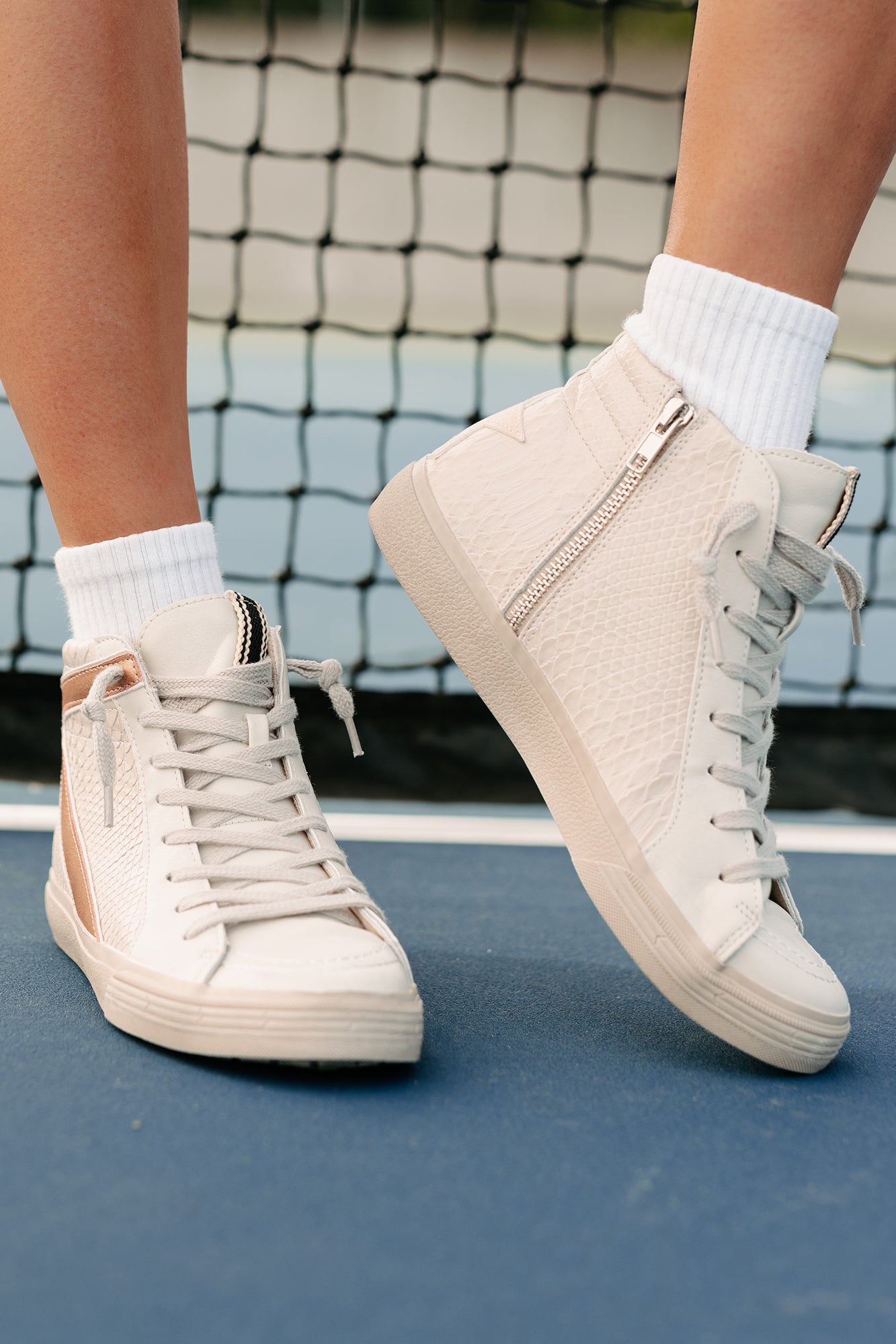 Rooney Retro High-Top Sneakers (Taupe Snake) - NanaMacs