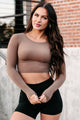 Aimless Exploration Long Sleeve Crop Top (Brown) - NanaMacs