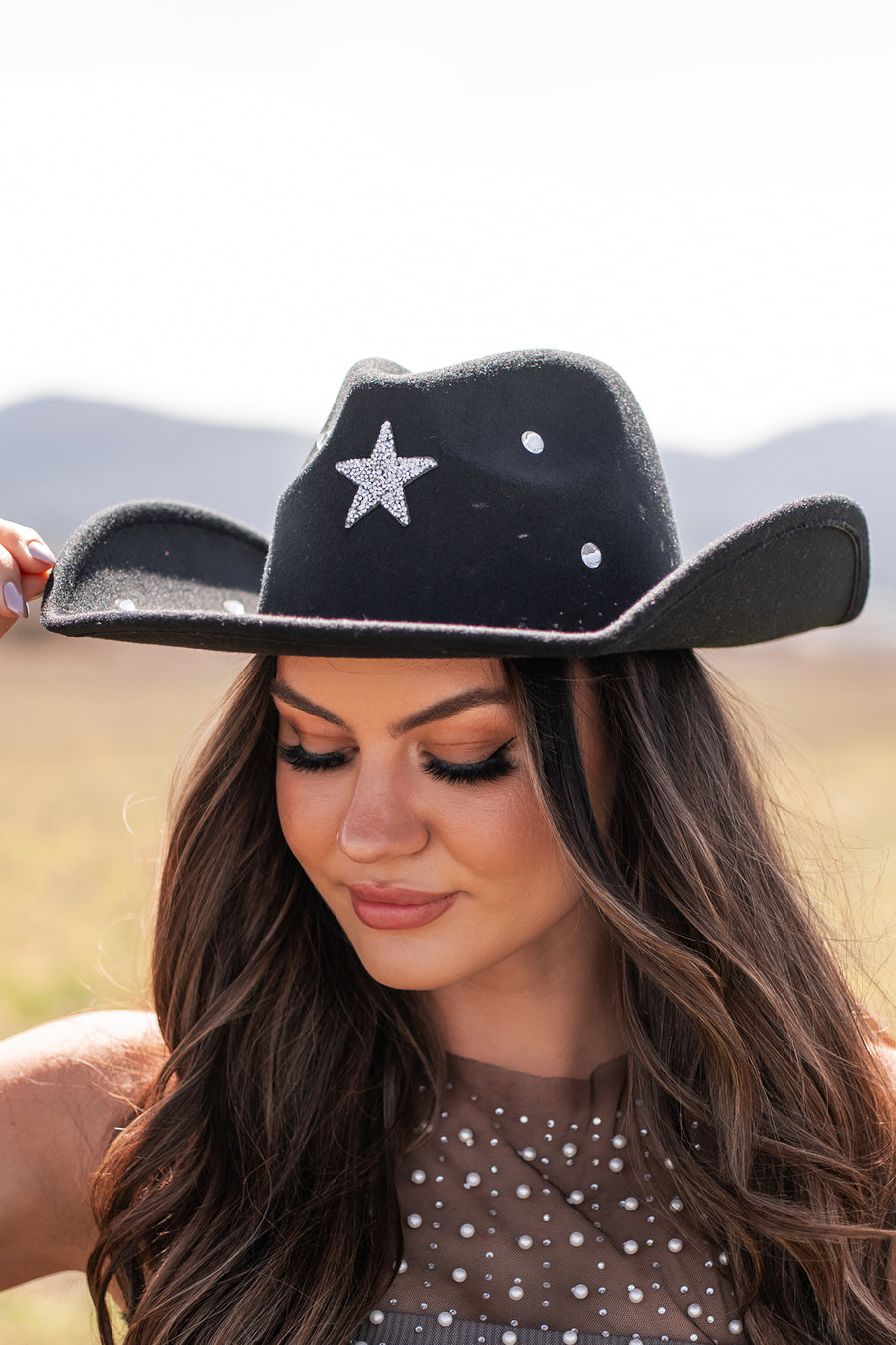 Confidence On Point Rhinestone Star Cowboy Hat (Black) - NanaMacs